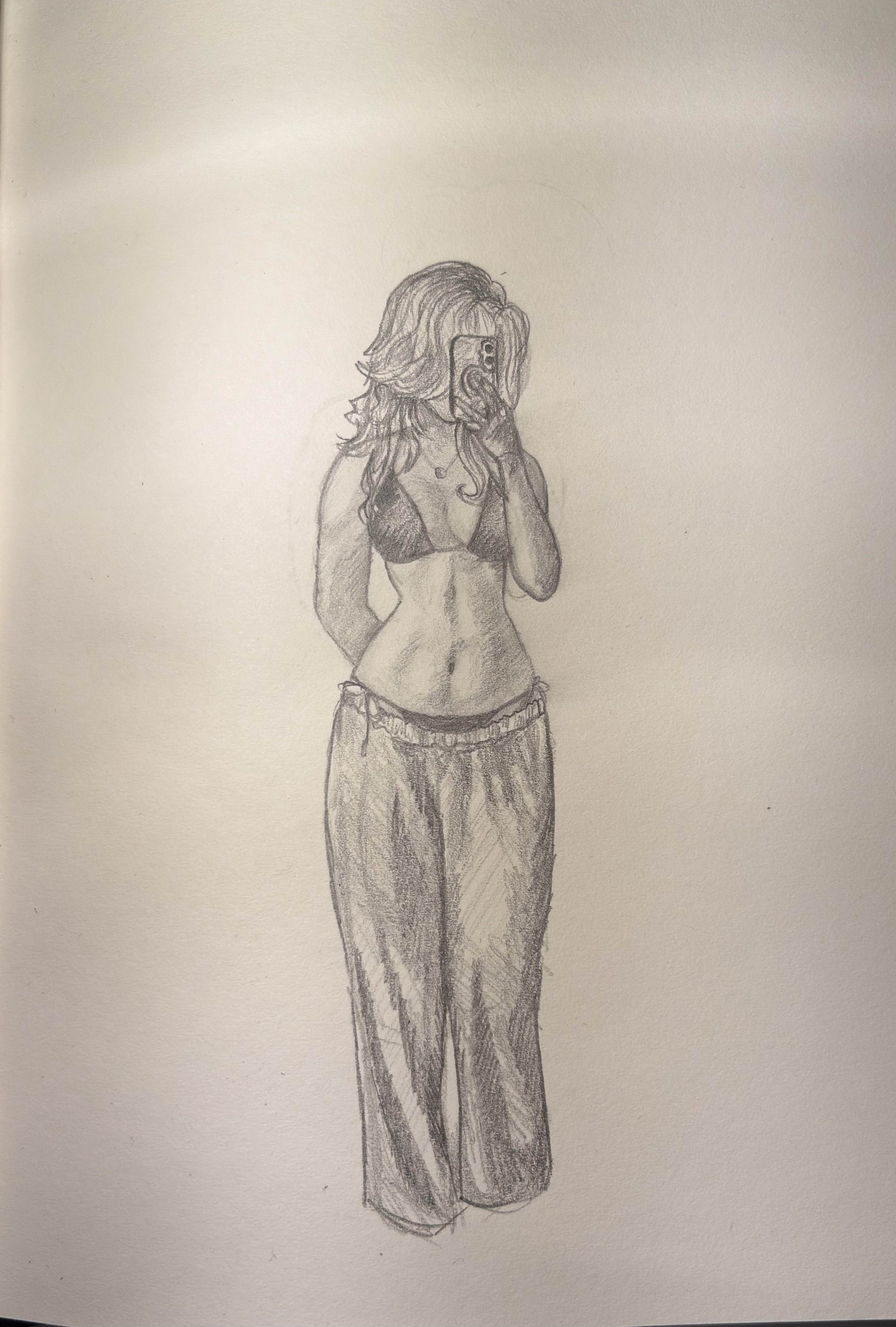 Stylish Girl in Casual Outfit Pencil Drawing