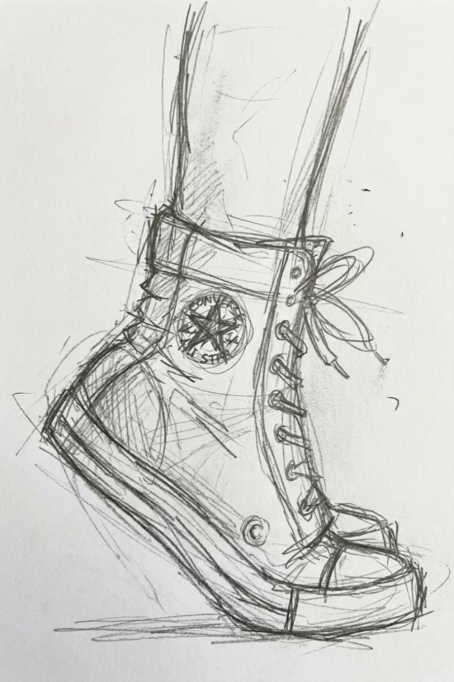 Stylish High Top Sneaker Pencil Sketch