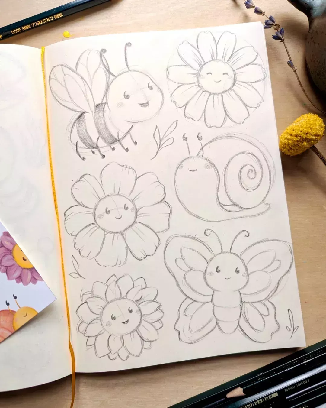 Stuff to Draw: Adorable Bees, Flowers, and a Cute Snail