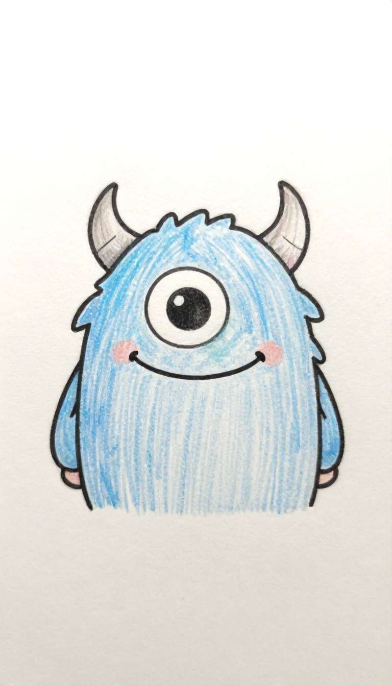 Adorable Blue Monster with One Eye