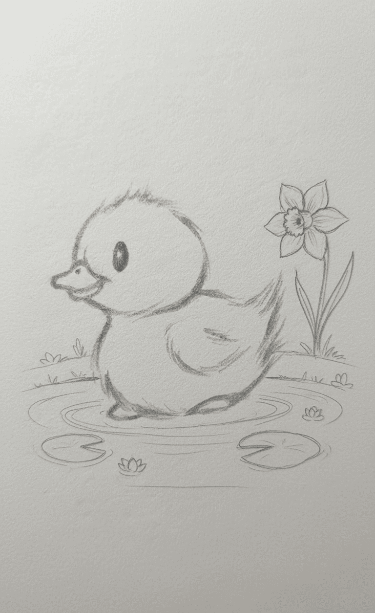 Stuff to Draw: Adorable Duckling Swimming in a Pond