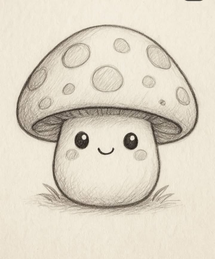 Adorable Smiling Mushroom with Dots