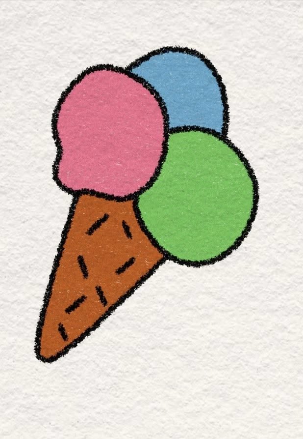 Colorful Ice Cream Cone with Three Scoops