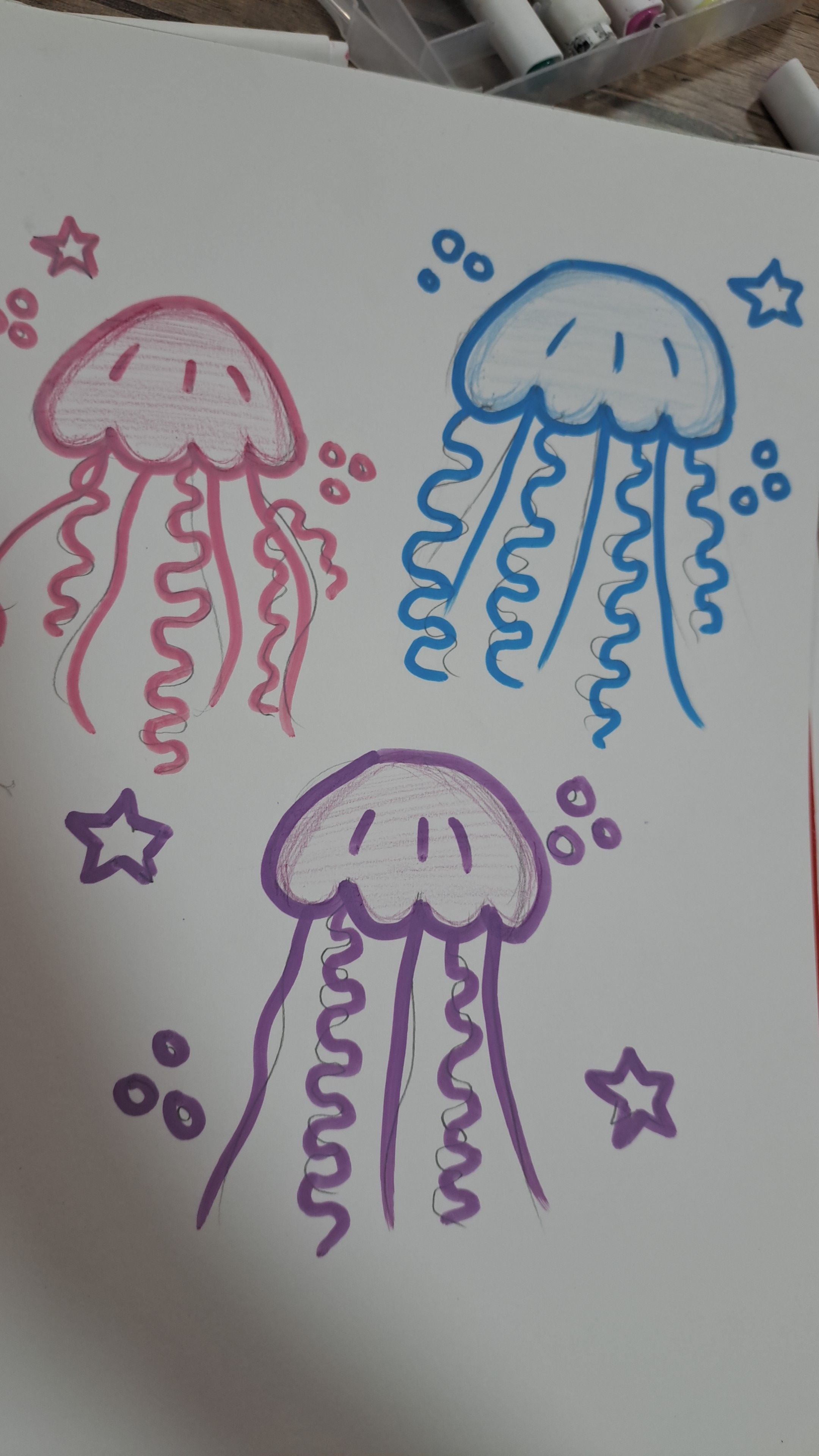 Colorful Jellyfish Floating with Stars