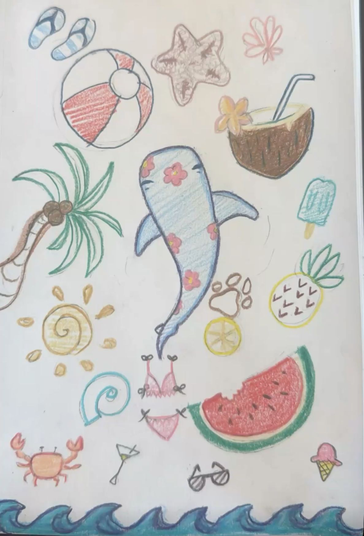 Fun Summer Beach Scene with Dolphin and Beach Accessories