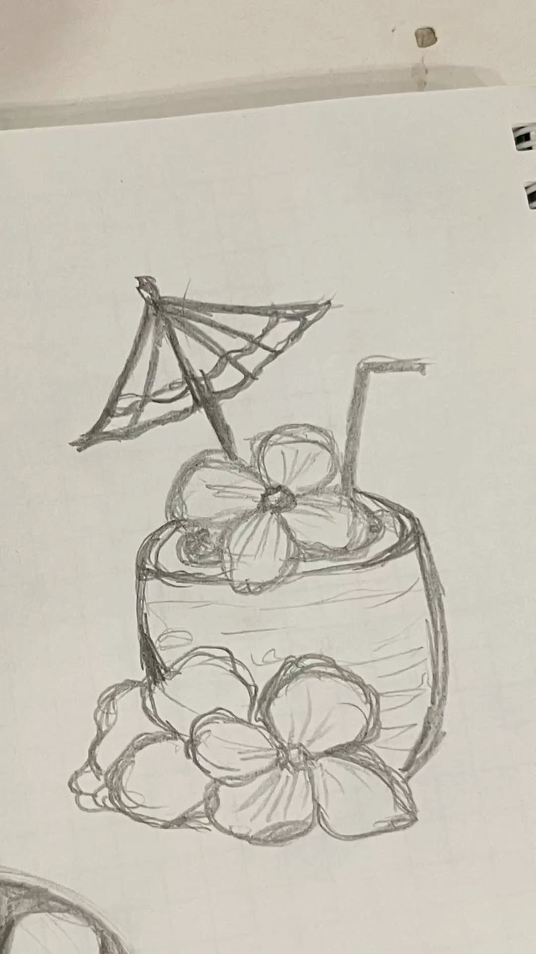 Refreshing Tropical Drink with Umbrella and Flowers