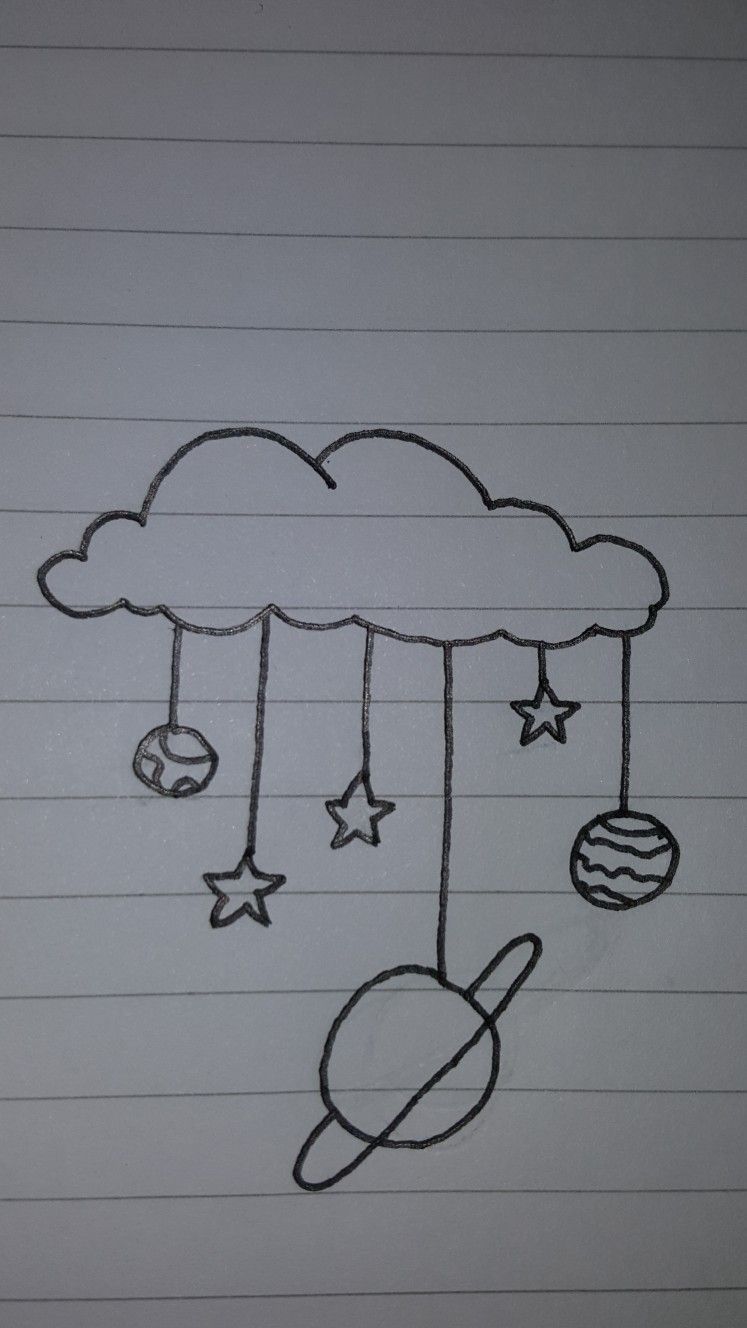 Whimsical Cloud with Planets and Stars