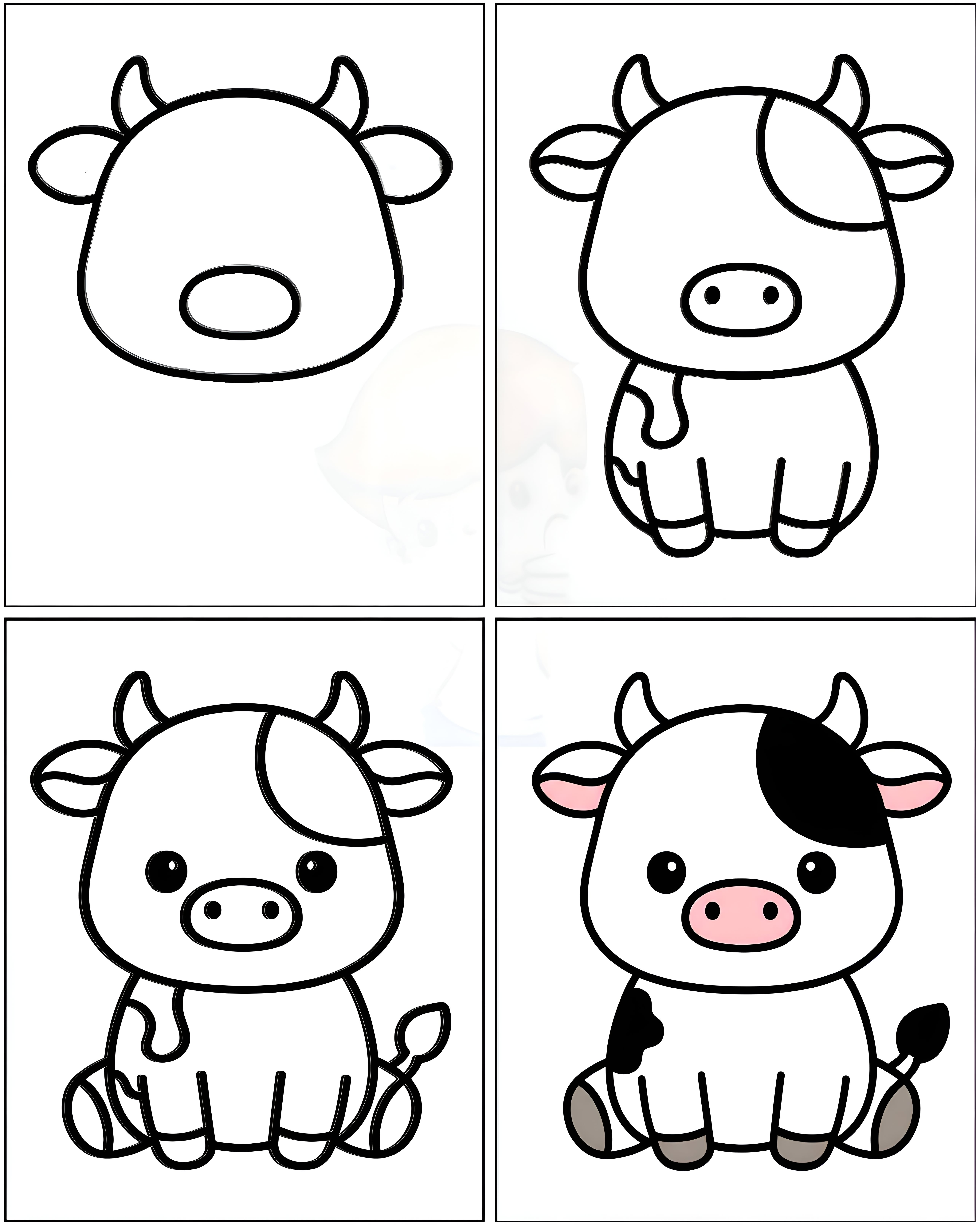 Adorable Cartoon Cow with Big Eyes