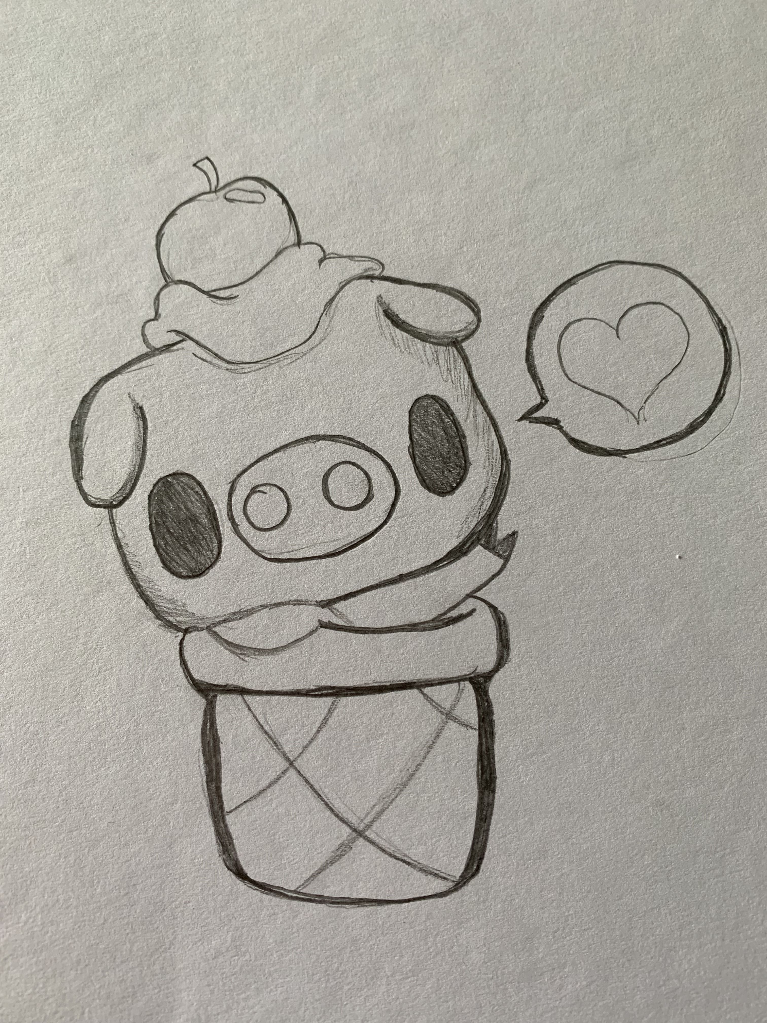 Adorable Pig Ice Cream Cone with a Heart