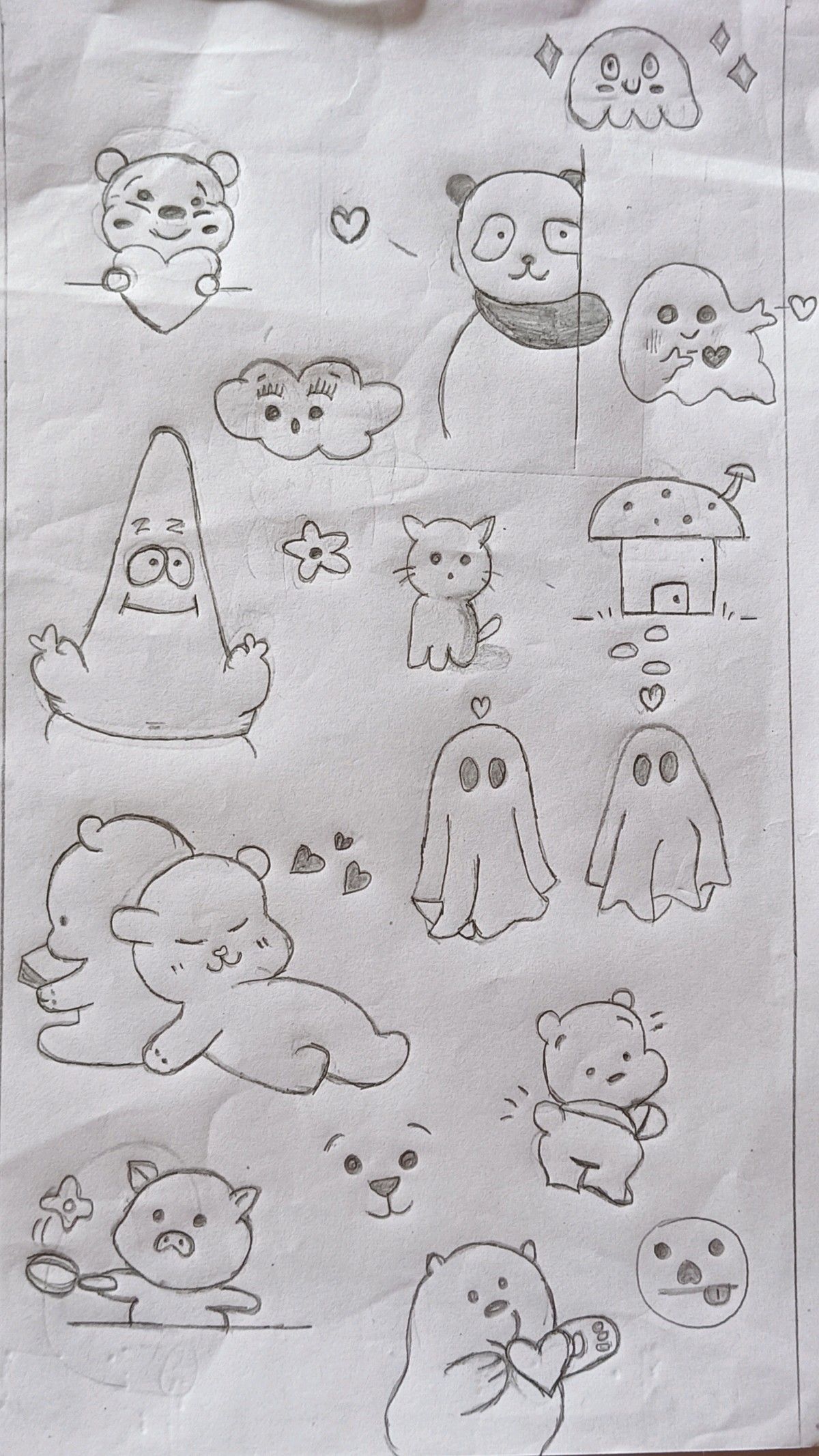 Cute Animal Doodles of Bears, Pandas, and Ghosts
