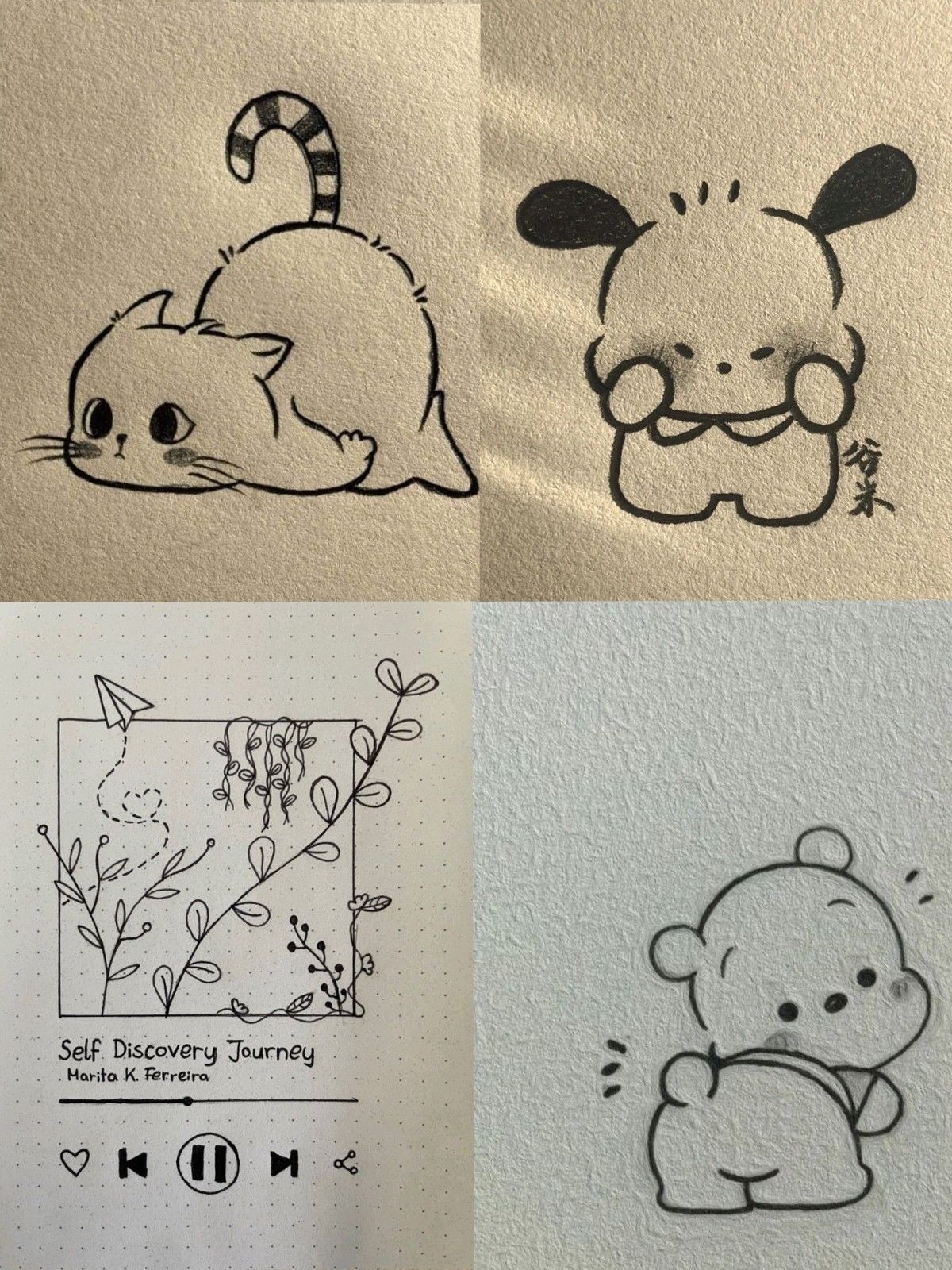 Cute Cat, Adorable Puppy, and Playful Bear Sketches