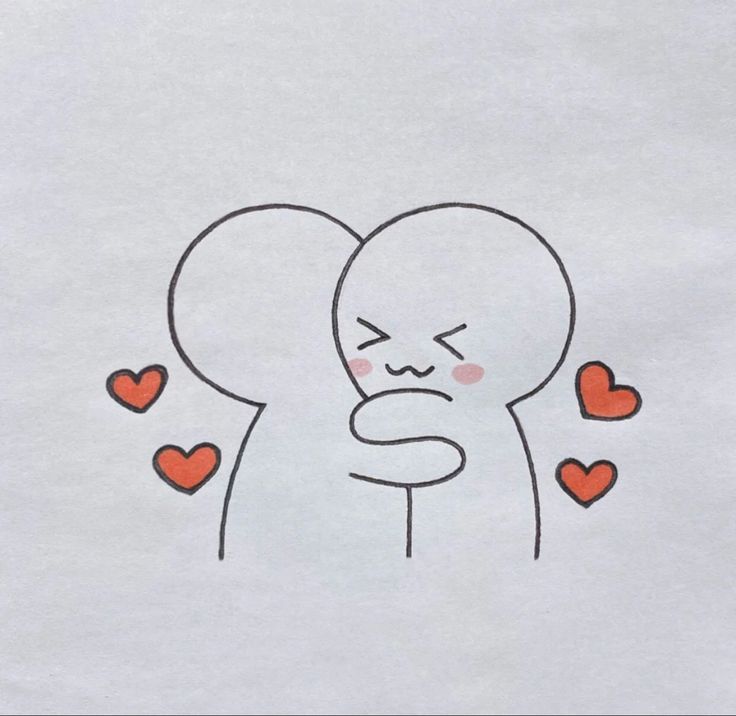 Cute Characters Hugging with Hearts