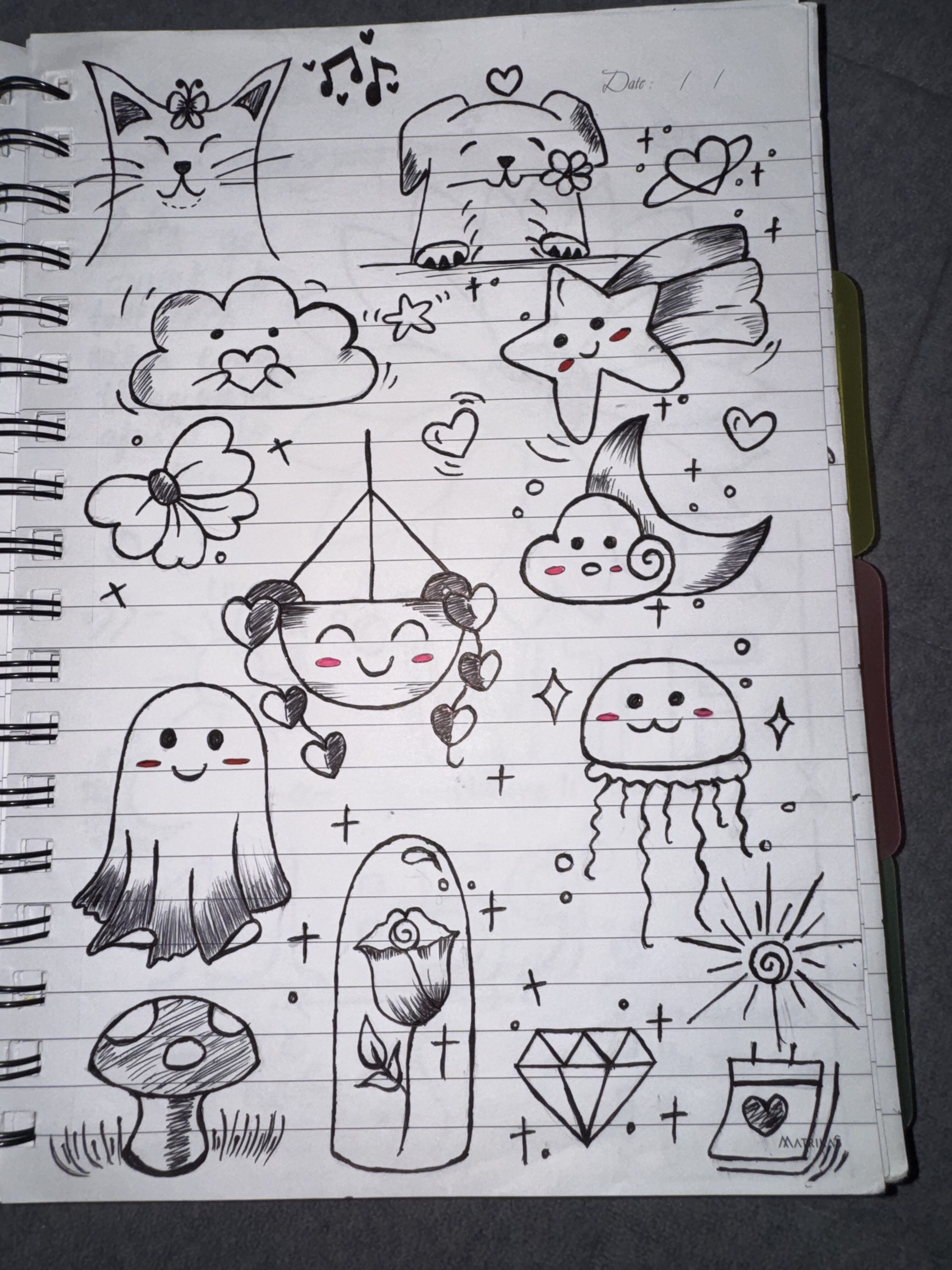 Cute Doodle Collection with Ghosts, Stars, and Flowers