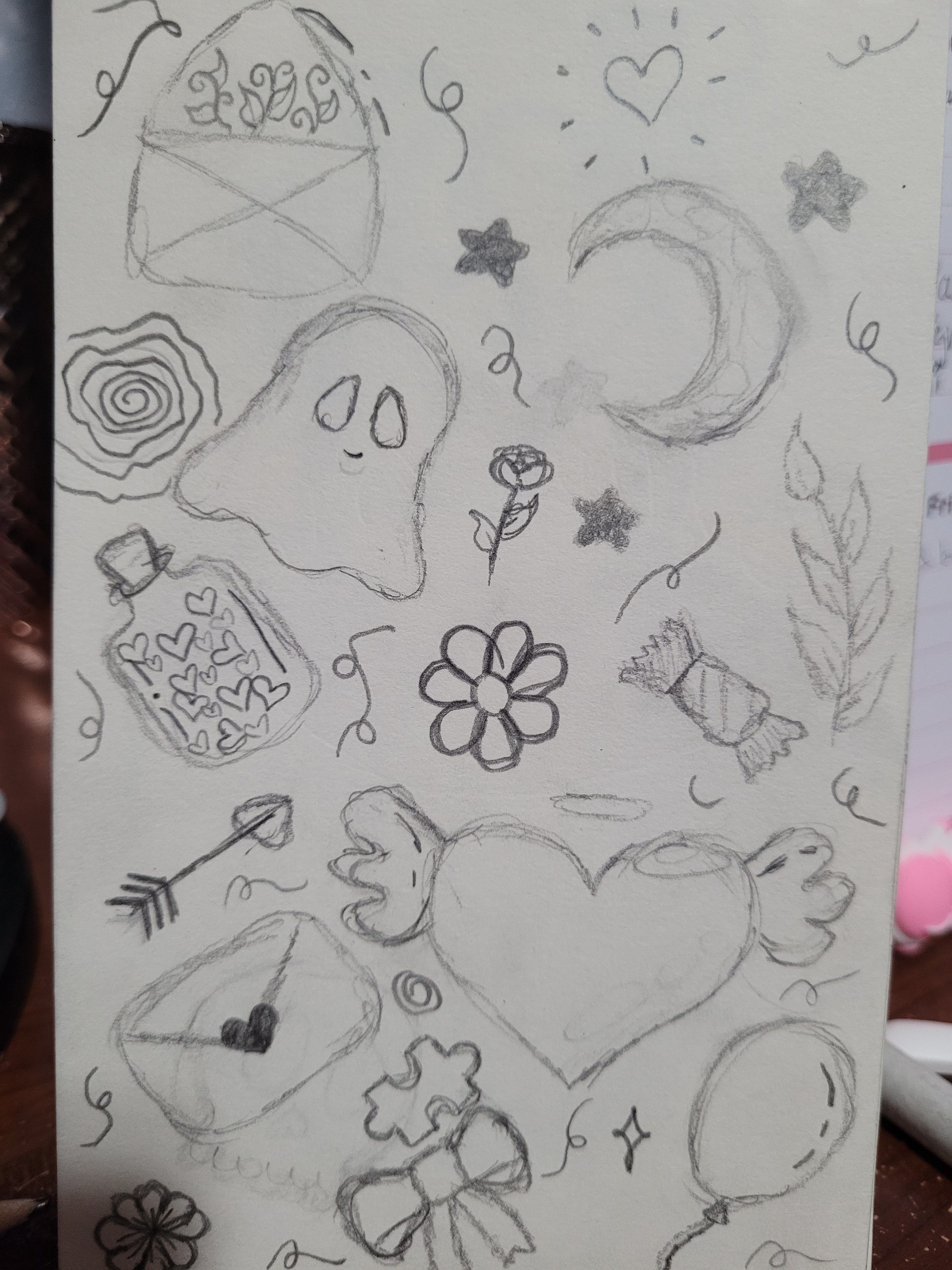 Cute Ghost, Flowers, and Sweet Treats Doodle