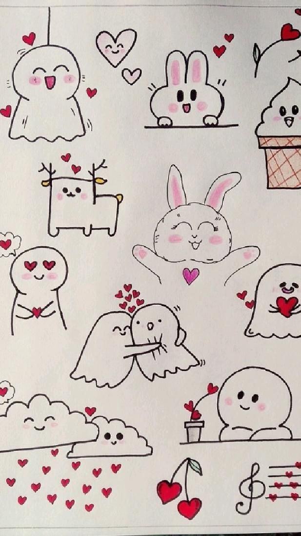 Cute Ghosts and Adorable Animals with Hearts