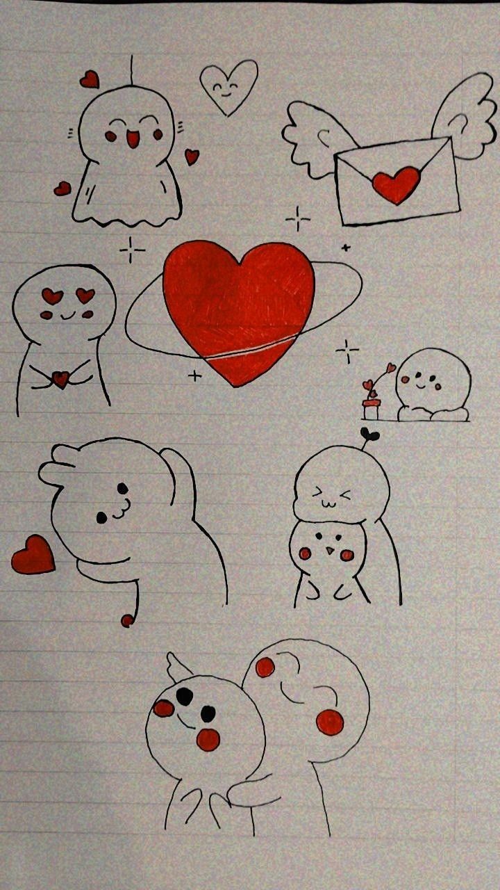 Cute Ghosts and Love Hearts Doodle Collection