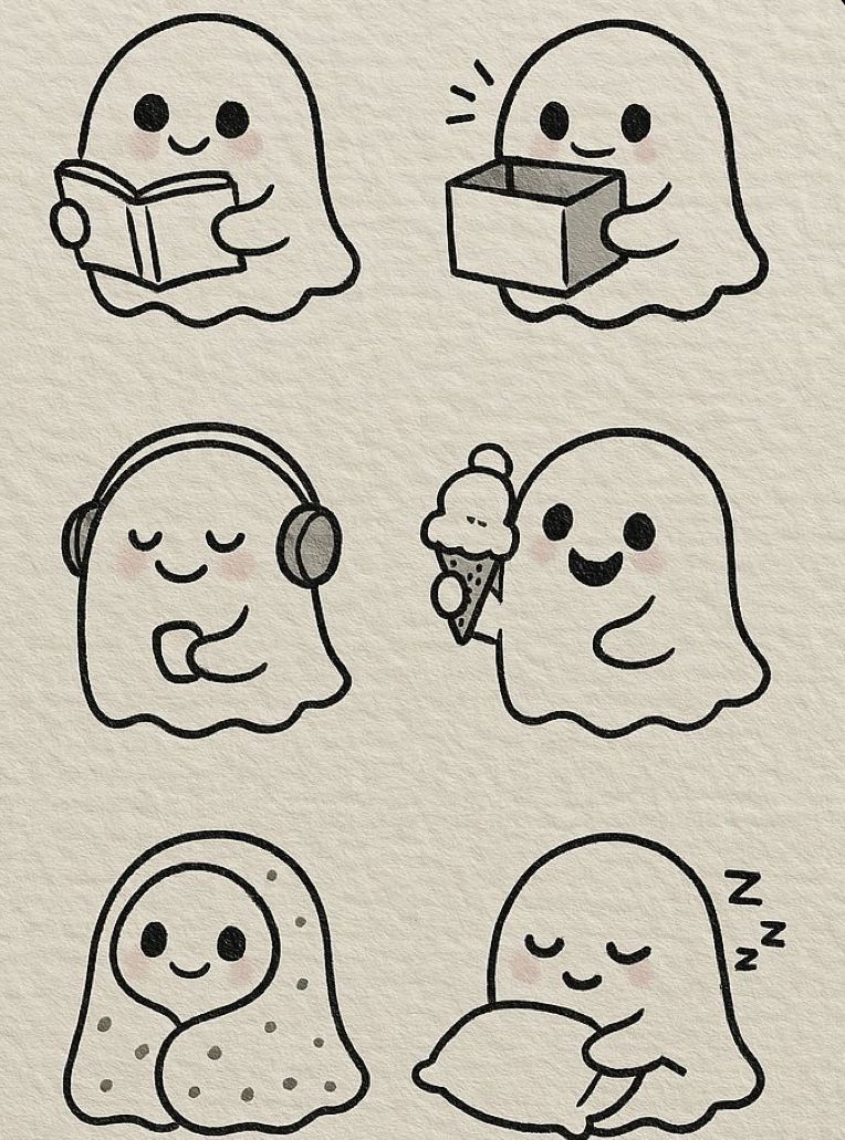 Cute Ghosts Enjoying Cozy Activities