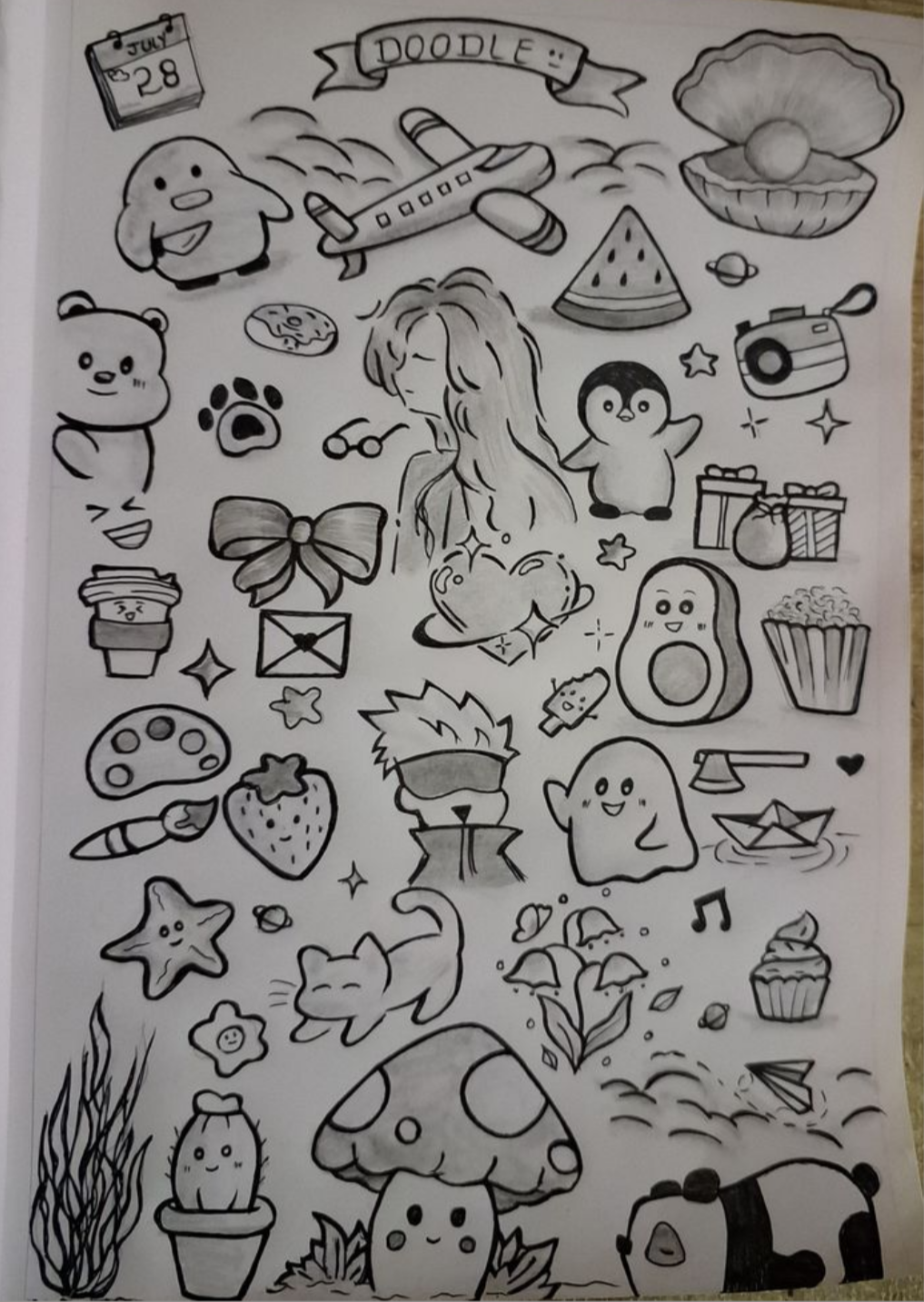Fun Doodle Collage with Cute Characters and Symbols