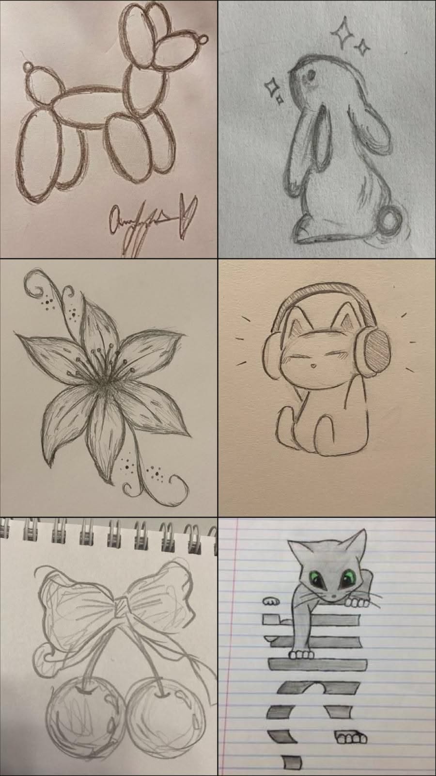 Fun Sketches of a Balloon Dog, Cute Bunny, and Cozy Cat