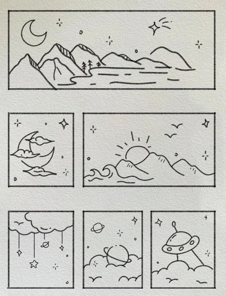 Scenic Mountain and Starry Sky Sketches