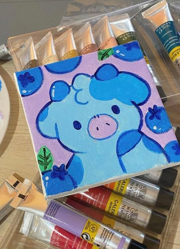 Adorable Blue Piglet with Blueberries