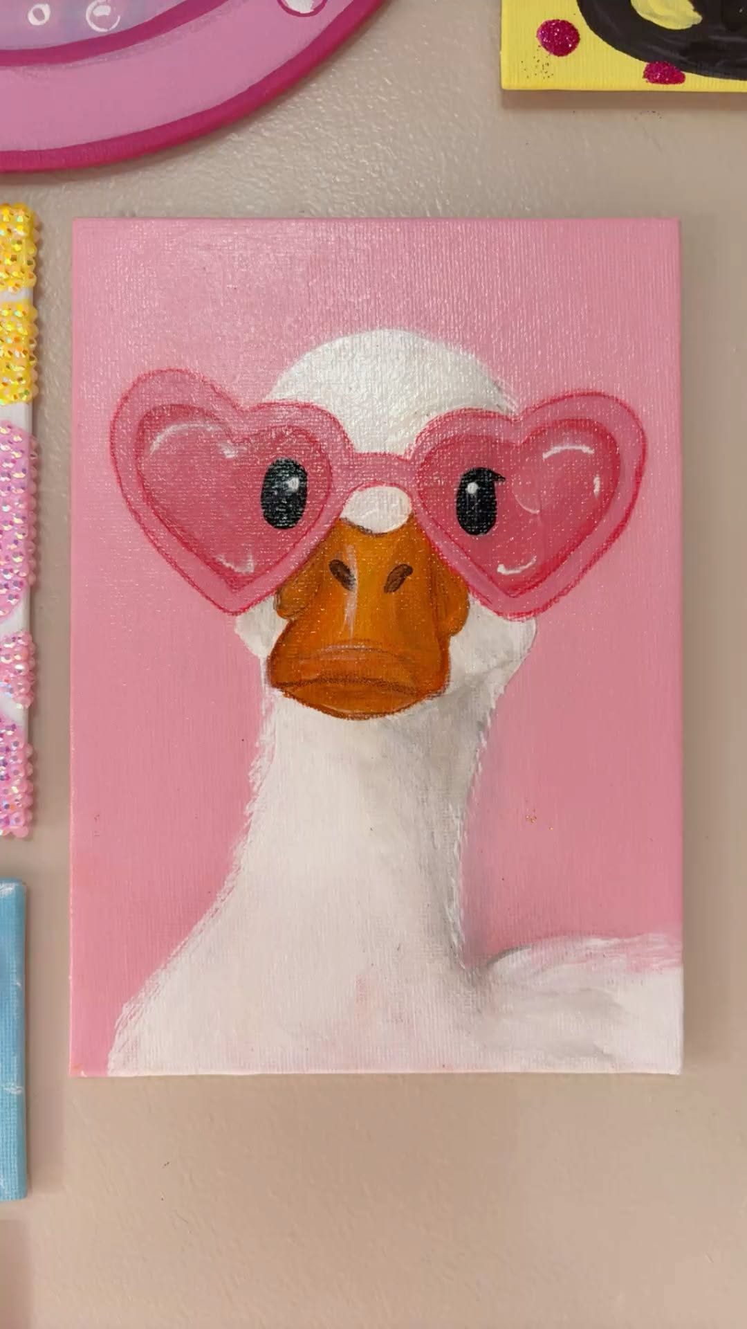 Adorable Goose in Heart-Shaped Glasses
