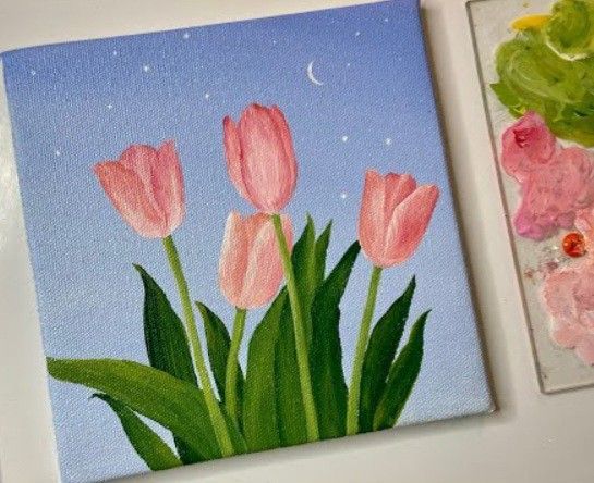 Beautiful Pink Tulips Under a Starry Sky