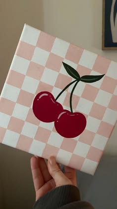 Cute Red Cherries on Pink Checkerboard