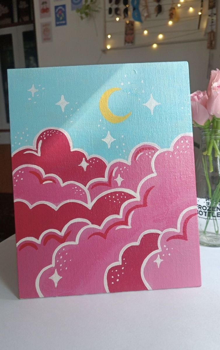 Dreamy Pink Clouds with Moon
