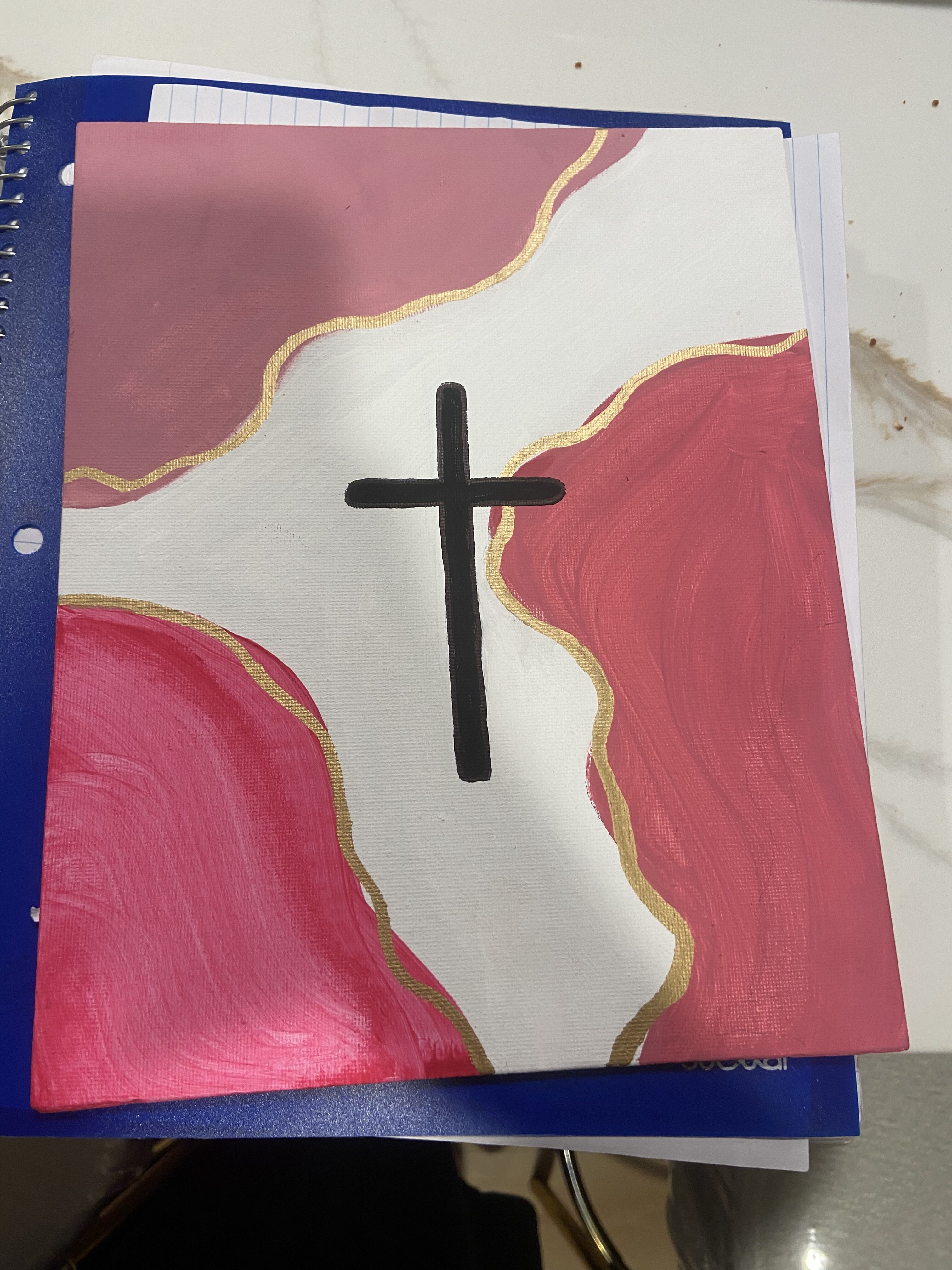 Elegant Abstract Cross in Pink and Gold