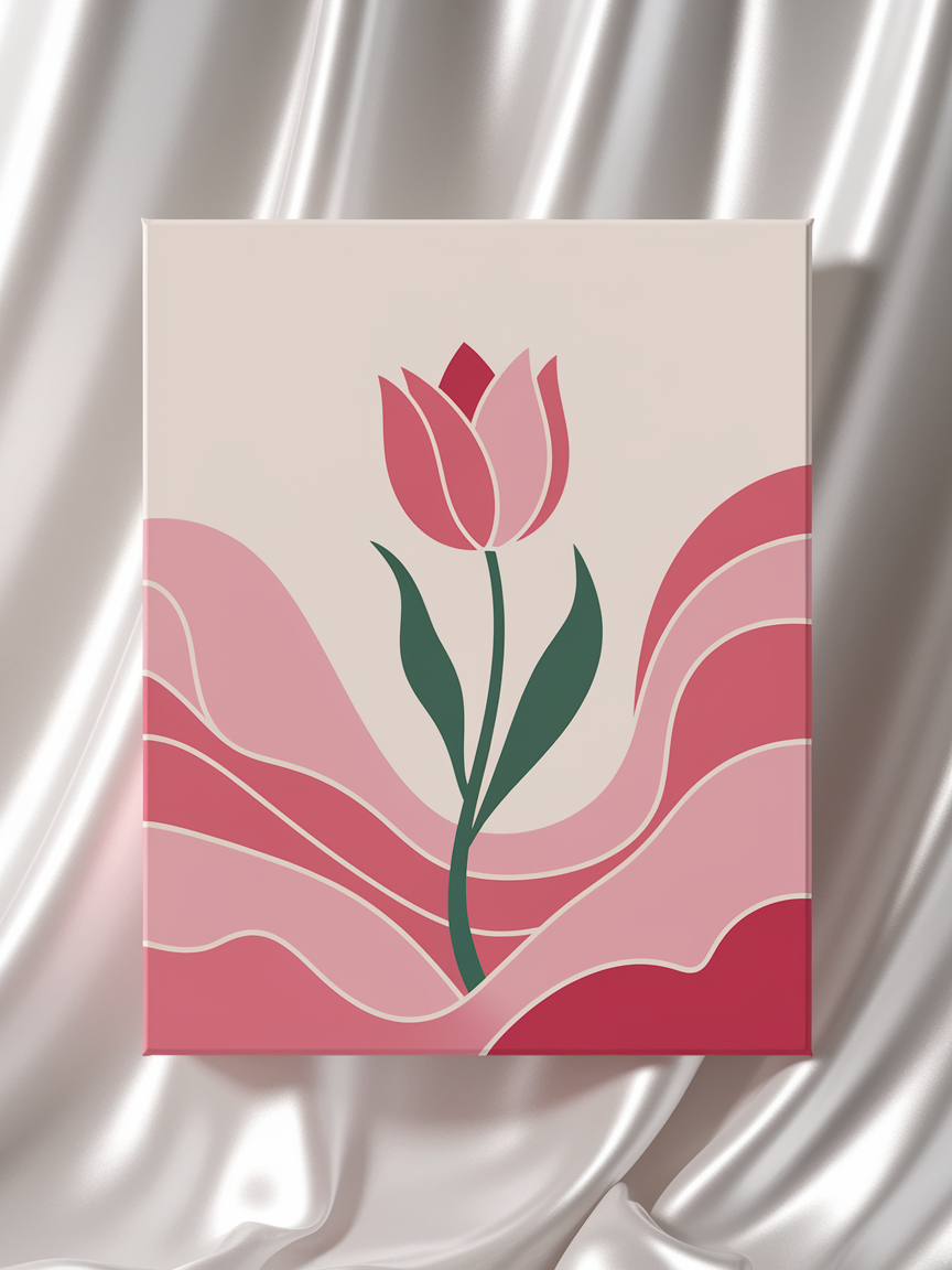 Elegant Pink Tulip over Soft Waves
