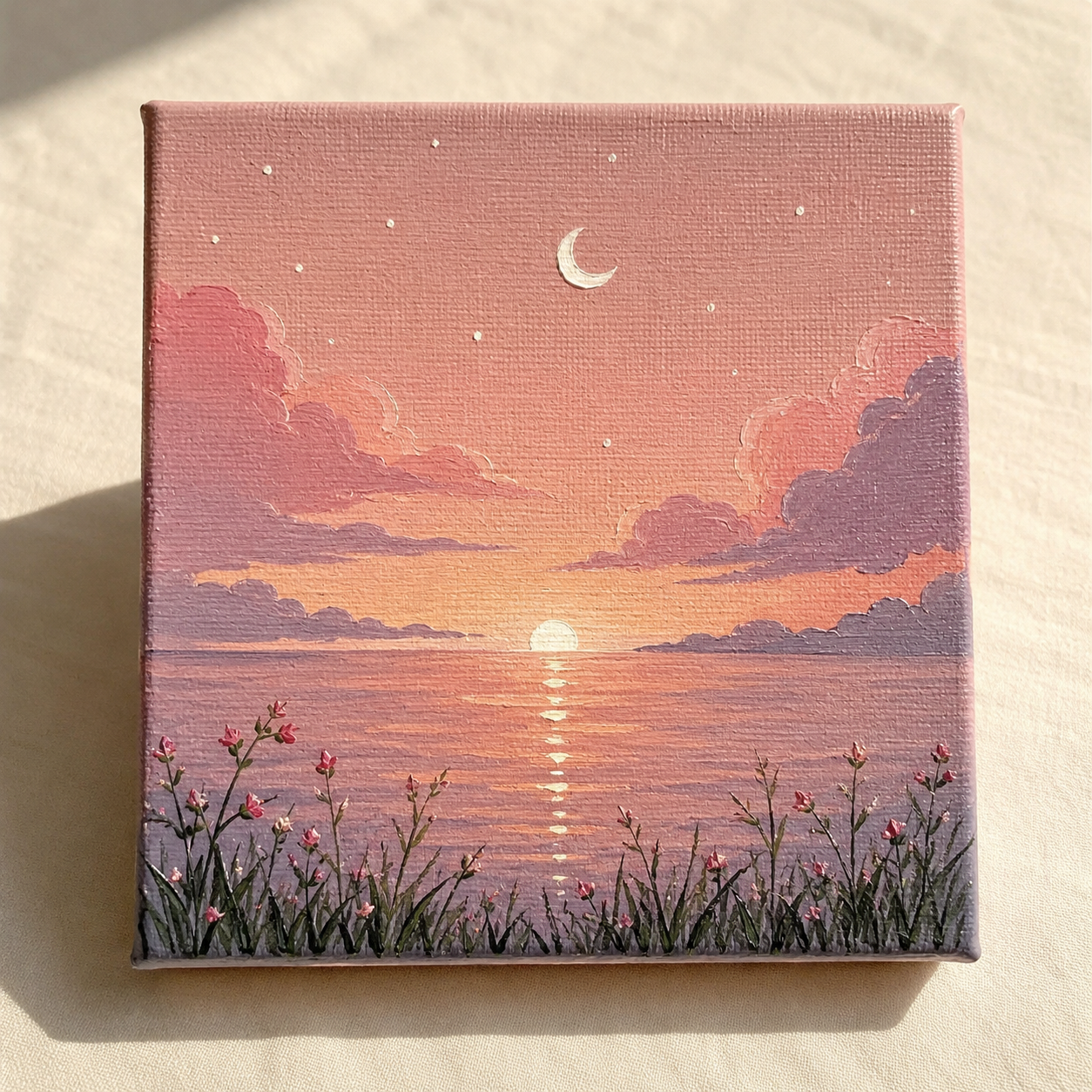 Elegant Sunset with Moon Reflection