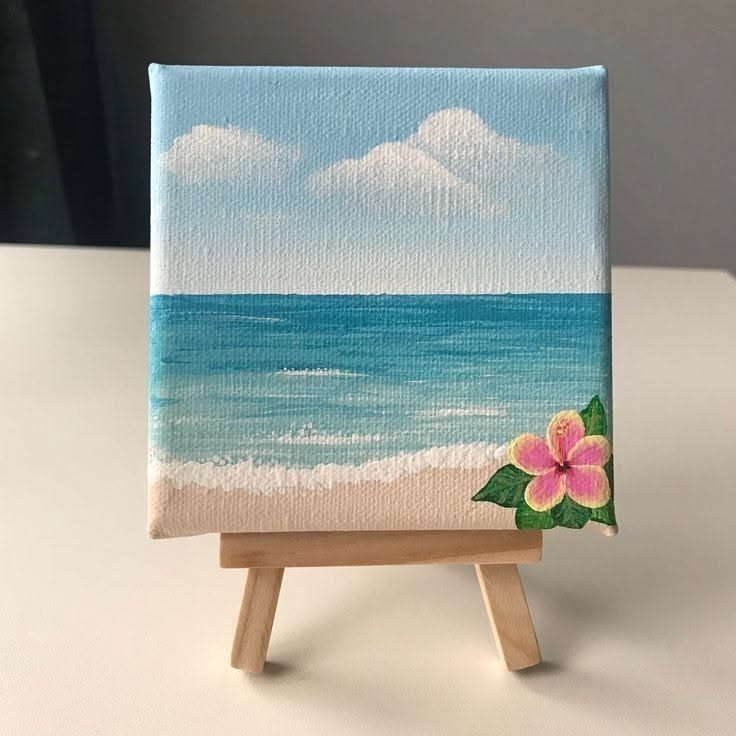 Tranquil Beach Scene with Hibiscus Flower